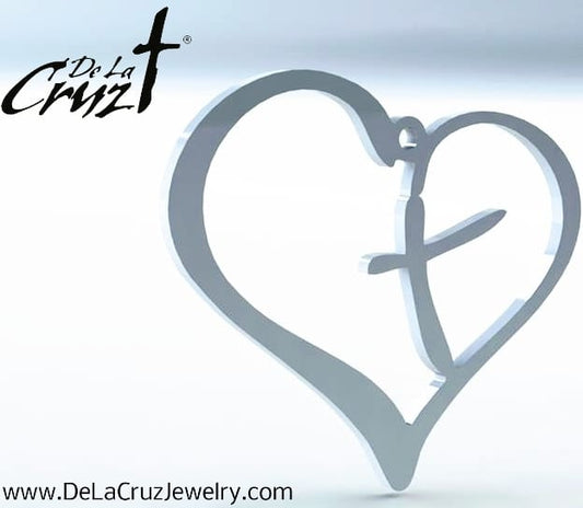Stainless Steel Heart Silhouette Cross Pendant